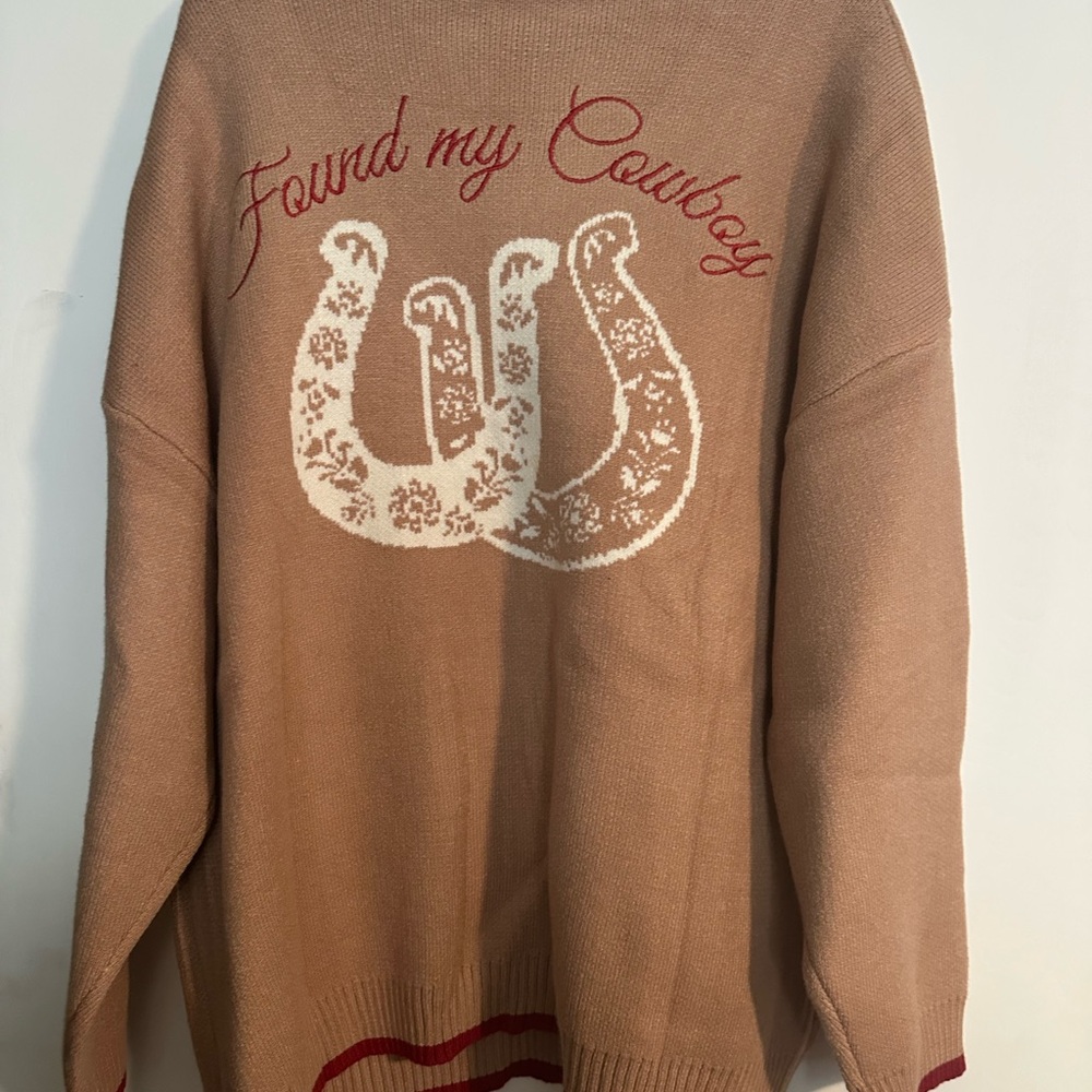 Found My Cowboy Crewneck Sweater - Tan with White & Red Accents